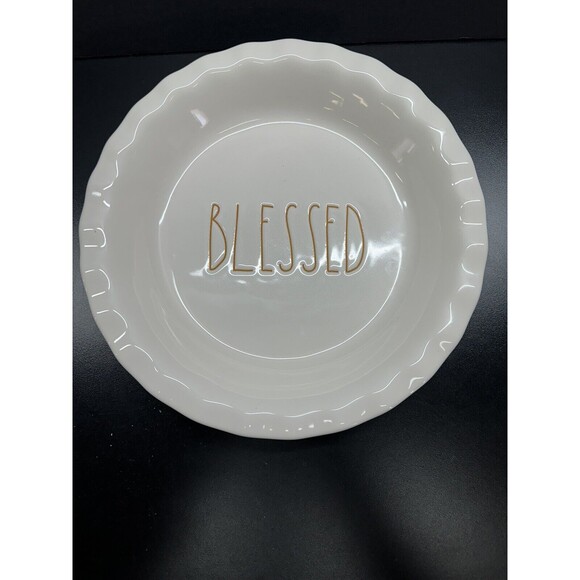 Rae Dunn “BLESSED” Pie Plate White/Black w/Fluted Edges 10.5 - Picture 1 of 3